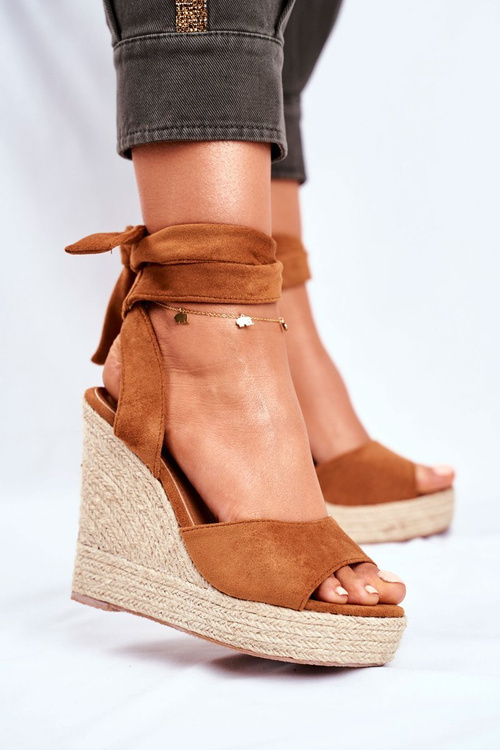 Dámské Sandály Na Klínu Šněrované Camel Belleza