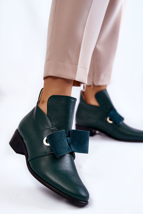 Kožené Brogues S Suede Mašlí Zelene Thalia