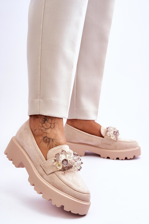 Dámske mokasíny na platforme s béžovou ornom