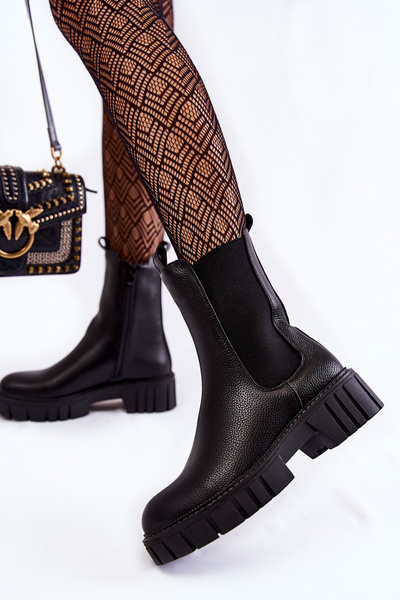 Kožené Dámské Kozačky Na Platformě Černé Bente