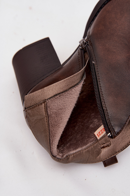 Zateplené dámské kotníkové boty na vysokém podpatku z eko kůže čokoládové talianské