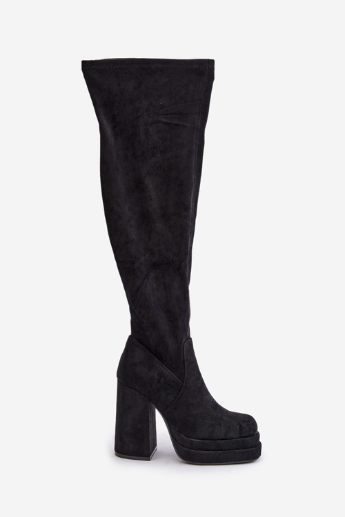Kozáky S Holení Nad Koleno Na Podpatku A Platformě Černé Nadelian