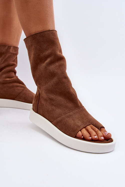 Hnedé Dámske Zamszové Sandále S Hornou Časťou Zazoo 3441