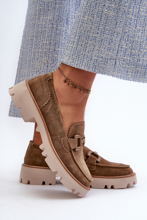 Dámske semišové mokasíny s ozdobou D&A TW117 hnedé