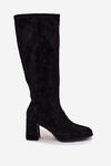 Dámske čižmy na podpätku z eko semišu čierne Yelisse