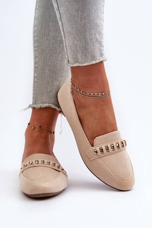 Lesklé dámske mokasíny s reťazom béžové Aredilla