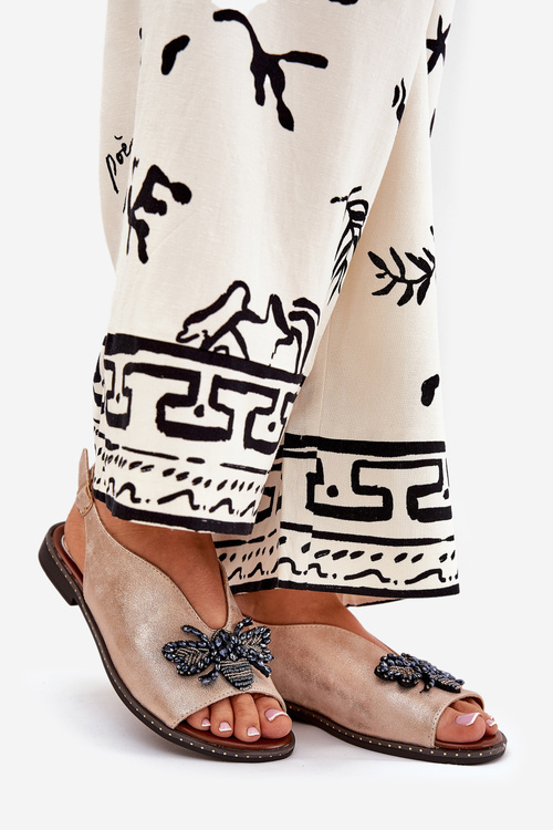 Lesklé dámské sandály s ozdobou ploché růžové zlato Russona