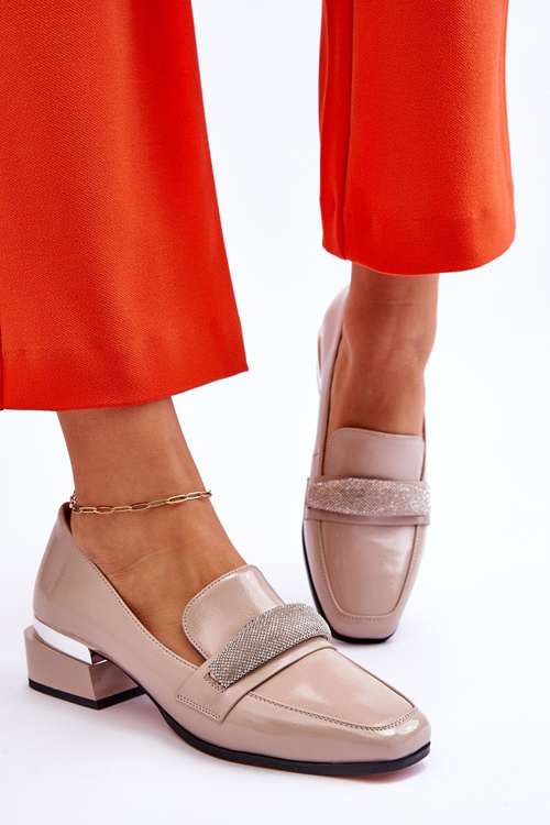 Mokasíny na vysokém podpatku s kubickými zirkony Béžové Lavern