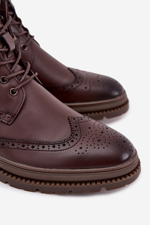 Kožené pánske čižmy Lee Cooper LCJ 25 33 3960 Hnedé Botki Męskie