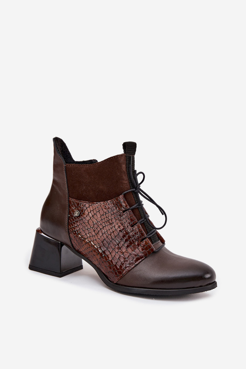 Zazoo 60503 Kožené čižmy na podpätku vyhrievané čokoládové