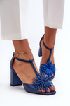 Kožené sandály na podpatku s ozdobou Laura Messi 2758 Modré