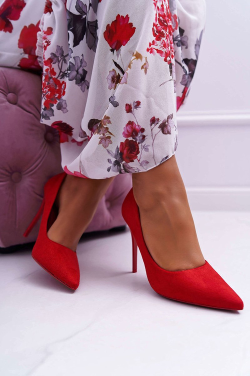 Dámské semišové lodičky na jehlovém podpatku červené Yanna