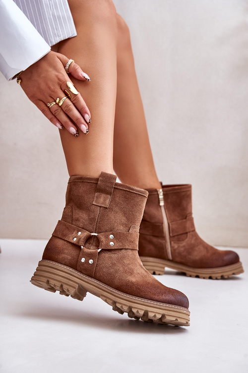 Dámské Botky Z Semiše Na Plochém Podpatku Hnědé Lewski 3610