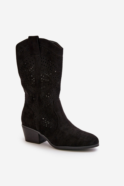 Priehľadné dámske cowboy čižmy na opätku čierne Iceda