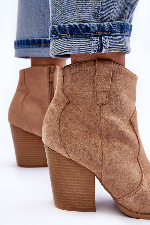 Kůže Kovbojské Botky Na Podpatku Bežové Lotoune