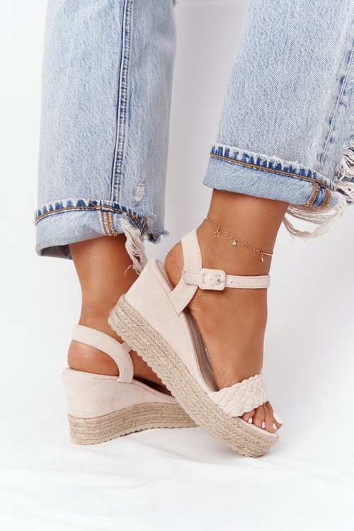 Klínové Sandály S Copánky Béžové Baleary