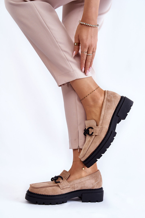 Dámske semišové topánky Loafer la.fi béžové vŕby