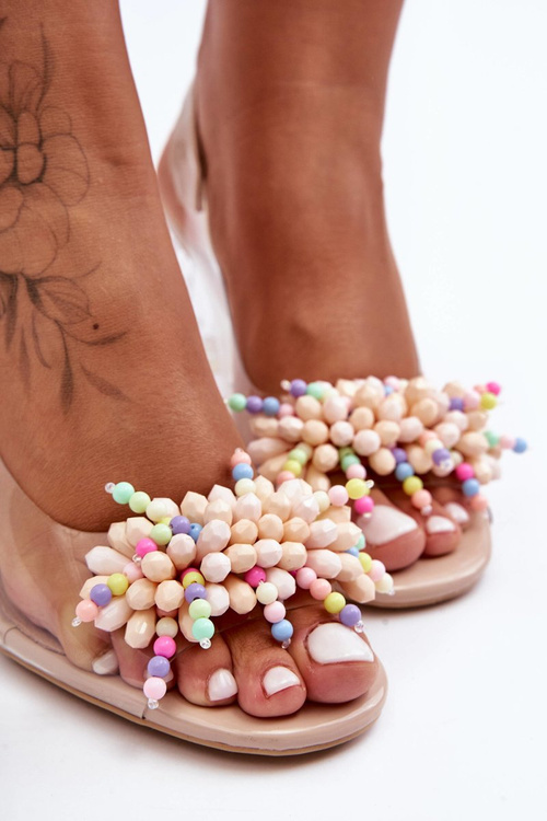 Zdobené módne sandále na béžovom poste S.Barski MR1037-23