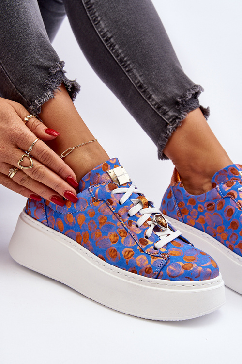 Kožená Športová Obuv Na Platforme Maciejka 06191-06 Modrá