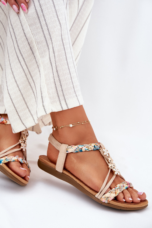 Dámské Sandály S Připínacími A Pletenými Pásky Béžové Nusoreth