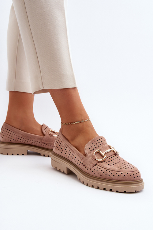 Dámské ažurové mokasíny s ozdobou v růžové barvě Talesse