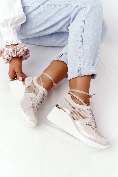 Kožené Síťované Klínové Boty Sneakersy S.Barski Zaté