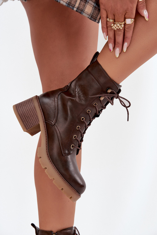 Dámske pracovné čižmy na blokovom opätku Vinceza 89136 Teplá hnedá