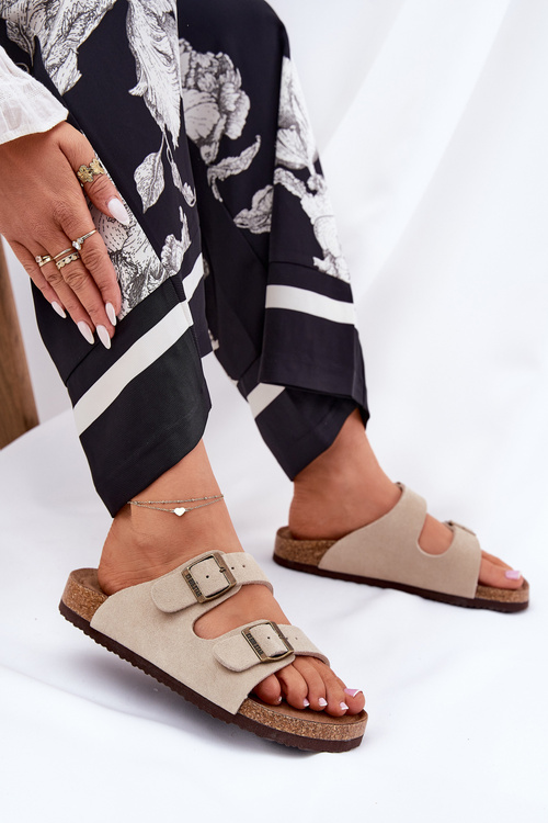 Dámske Zamszové Šľapky S Prackami Big Star RR274A391 Béžové