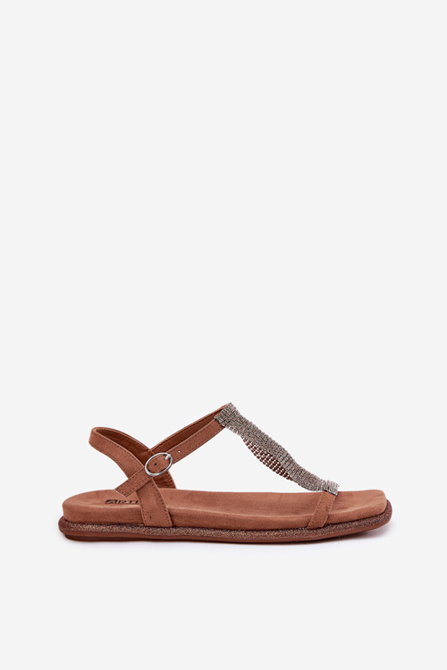 Plné Elegantní Dámské Sandály S Krystaly Artiker 56C1365 Hnědé