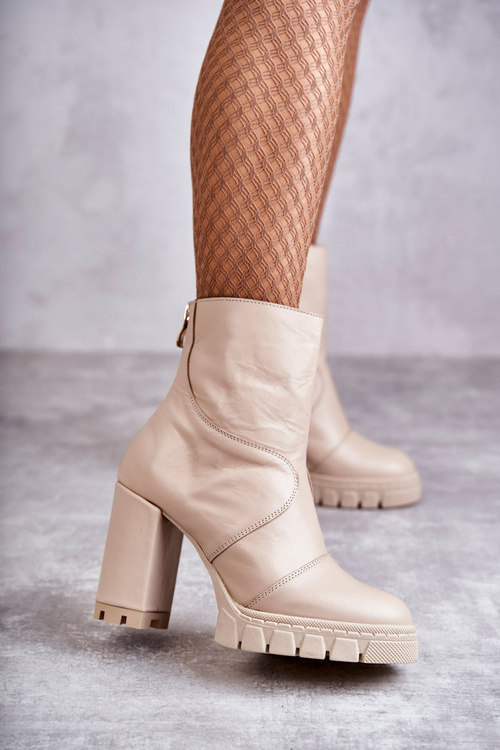 Kožené Boty Na Vysokém Podpatku Béžová Elia