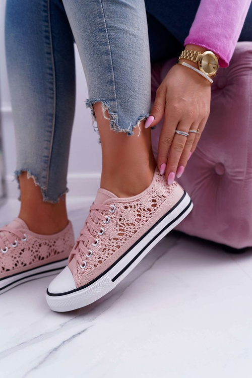 Dámske tenisky s nízkym čipkou ružovej Veroli