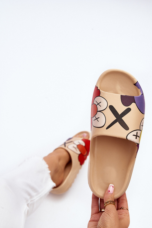 Gumové žabky s potiskem tmavě béžové Monsters