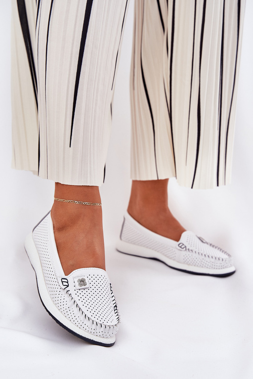 Dámské Kožené Mokasíny S.Barski LR51-673 Bílé