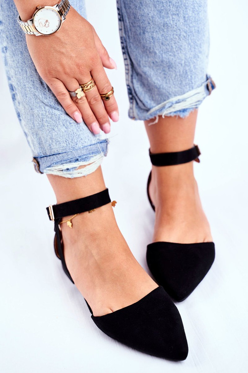 Dámske baleríny ploché čierne na opasku v Spitz Allison