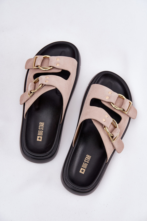 Dámské Sametové Sandały S Dekorativními Přezkami Big Star RR274659 Světle Růžové