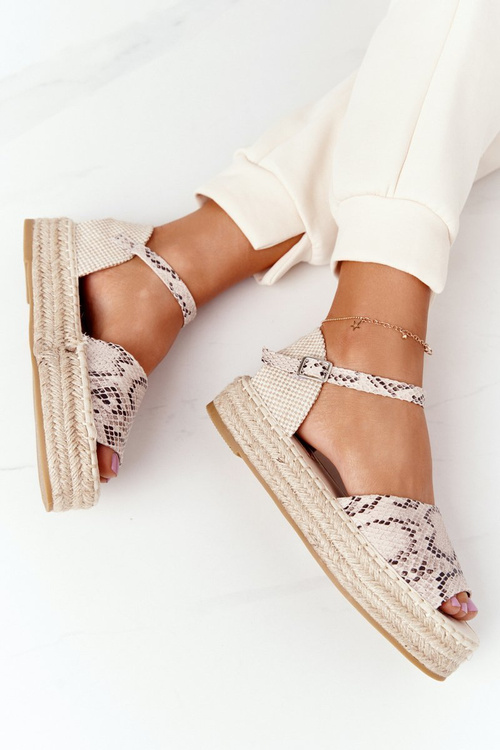 Sandále na plošine s vrkôtkovým béžovým hadom vzorom Megara