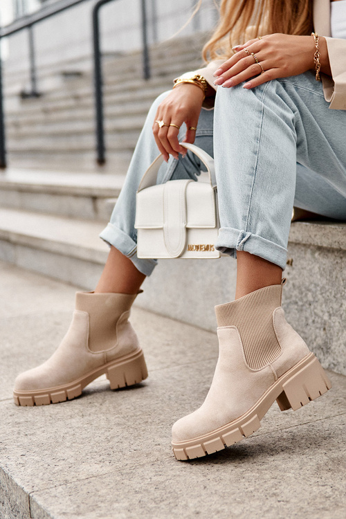 Kožené Boty s Elastickou Vložkou Bežové Anyfer