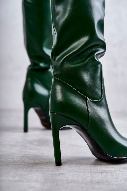 Kožené Holínky Na Jehlové Podpatky Zelené Rissa