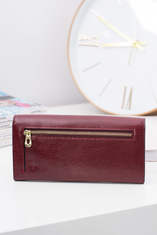 Large Women's Wine Trendy Wallet Gold Zipper