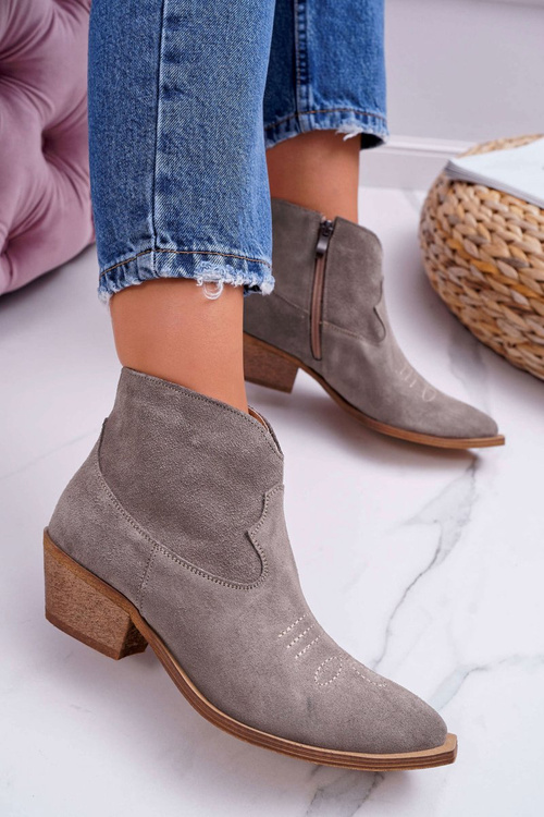 Dámské Kotníkové Boty Kožené Cowgirl Cappucino Batty