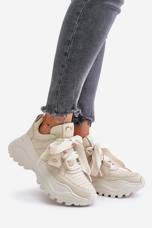 Dámske Kožené Tenisky Béžové CheBello 4583