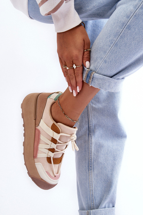 Dámske semišové športové topánky na platforme Beige Rohan