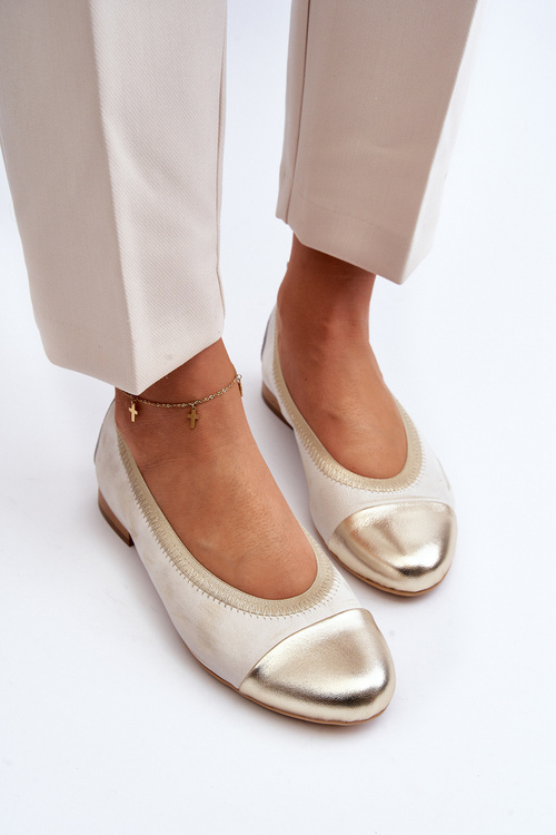 Zazoo 2890 Kožené baletky Zlaté Ošúpané