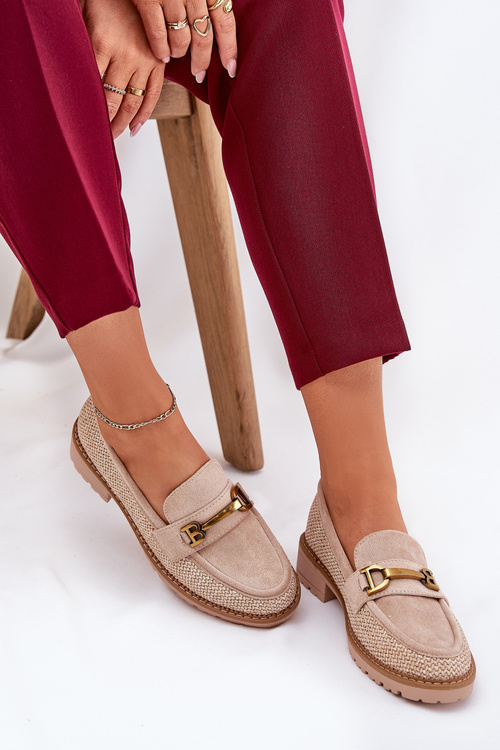 Dámske mokasíny s pletením a zlatým detailom béžové Seffolia