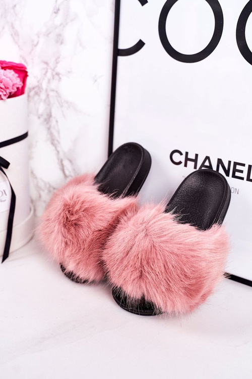 Dětské Pantofle S Kožešinou Růžové Fashionista
