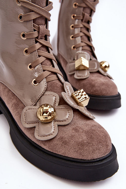 Dámské módní boty se zipem a ozdobami D&A MR870-76 Šedohnědá