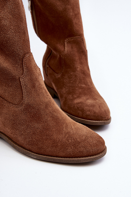 Zazoo 3407 Zamszové Kozáky po Kolena na Ploché Podrážce Černé