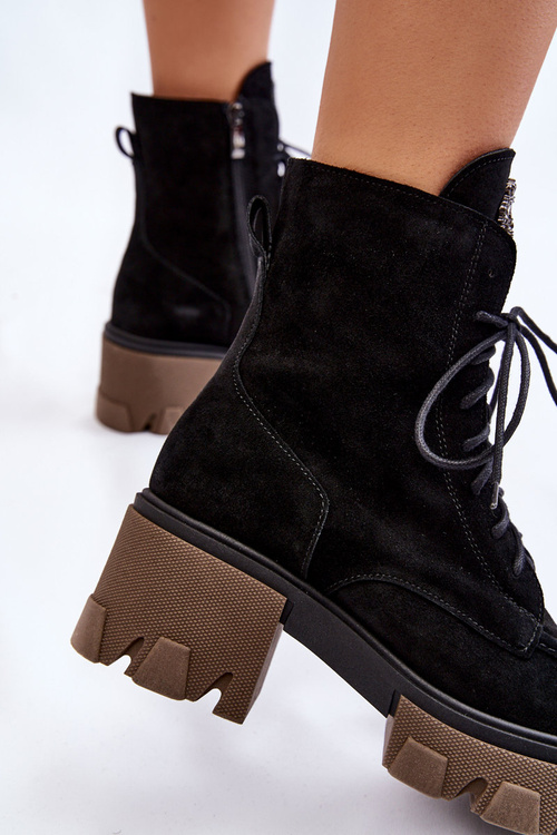 Dámské semišové teplé boty Trapper Černé Rehin