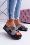 Dámske čierne papuče s kryštálmi Belmondo