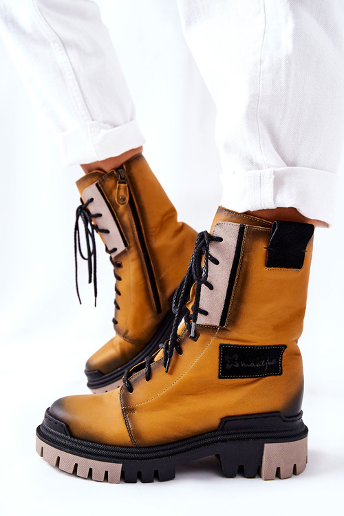 Kožené Boty Zateplené Maciejka Žluté 05113-07